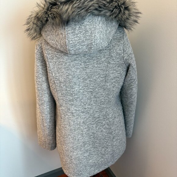 Nautica Gray Faux Fur Hooded Coat Lined Cinch Waist Women's Large - Picture 7 of 9